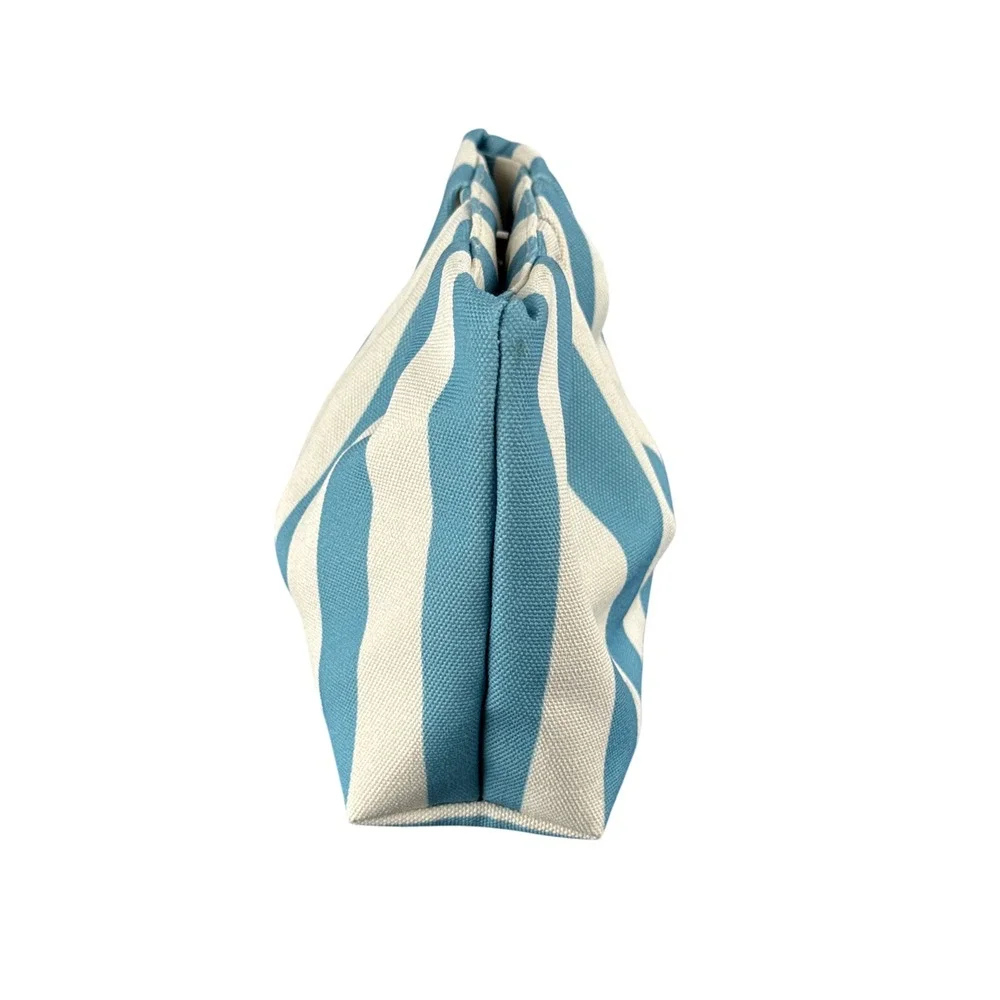 Striped Canvas Pouch Cosmetic Bag Makeup Clutch Organizer Blue White